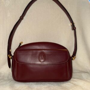 Cartier Elegant Burgundy Leather Shoulder Bag